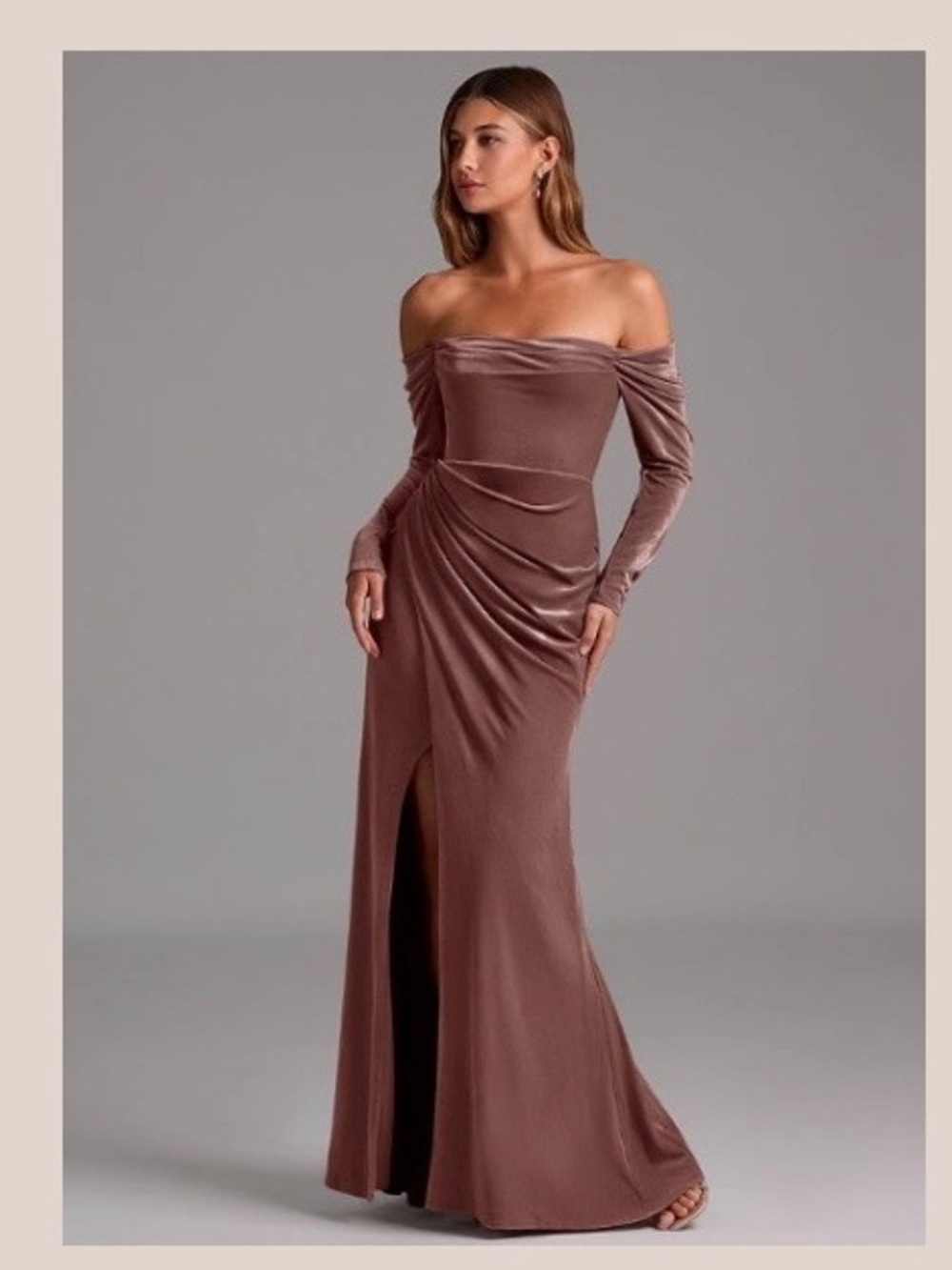 Azazie Long Sleeve Velvet Off-Shoulder Dress - New